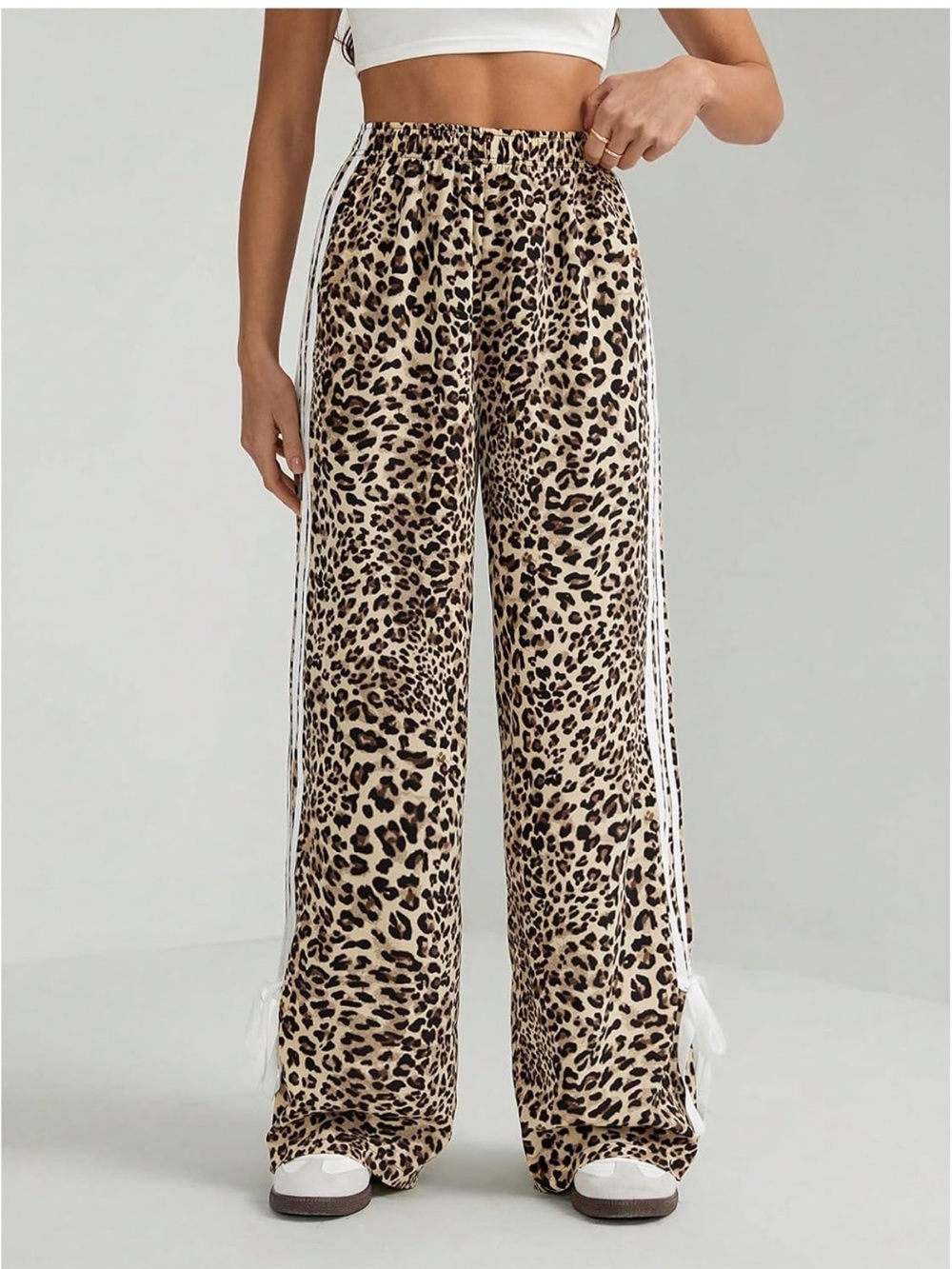 Leopard Print Pants with Side Stripe